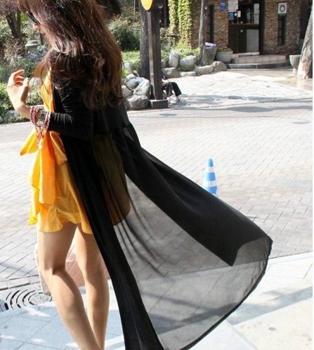 Free shipping sun style gauze patchwork trench long-sleeve outerwear female air conditioning  maxi cardigan - J042