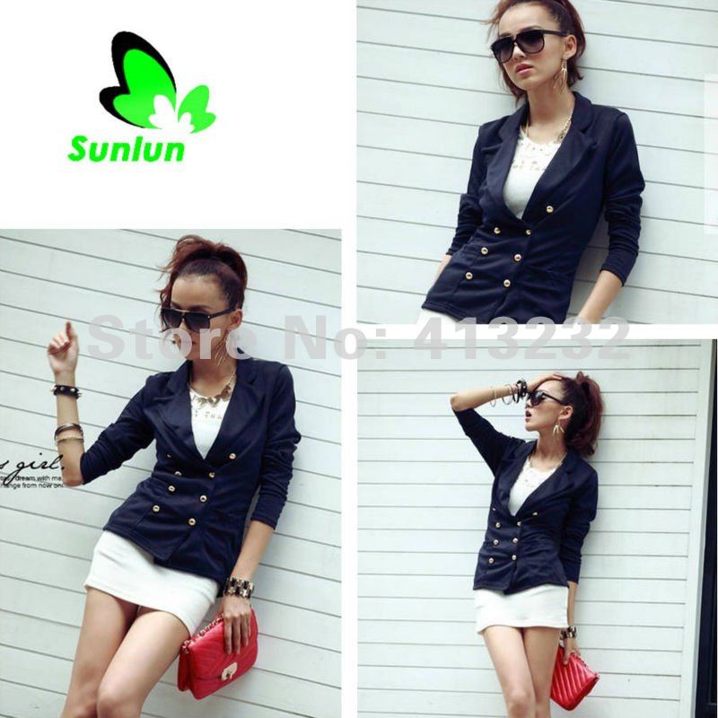 Free Shipping Sunlun Fantasy Zone 2012 New Ladies' Fashion Golden Double-Breasted Suit Female Slim Blazer Short Jacket