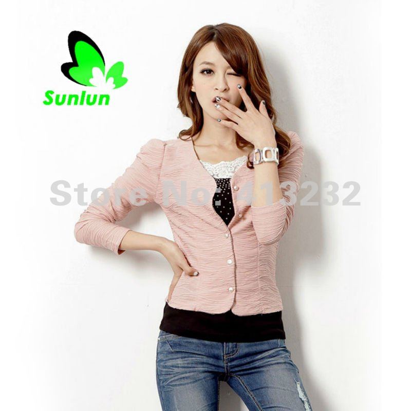 Free Shipping Sunlun Fantasy Zone Ladies' Fashion Elegant Wave Grain Cardigan Small Suit Coat Women Suit Short Jacket