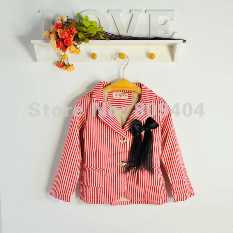 Free Shipping Sunlun Girls' Striped Coat/Kids' Clothing/A Black Bow Decoration/Three Colors Available