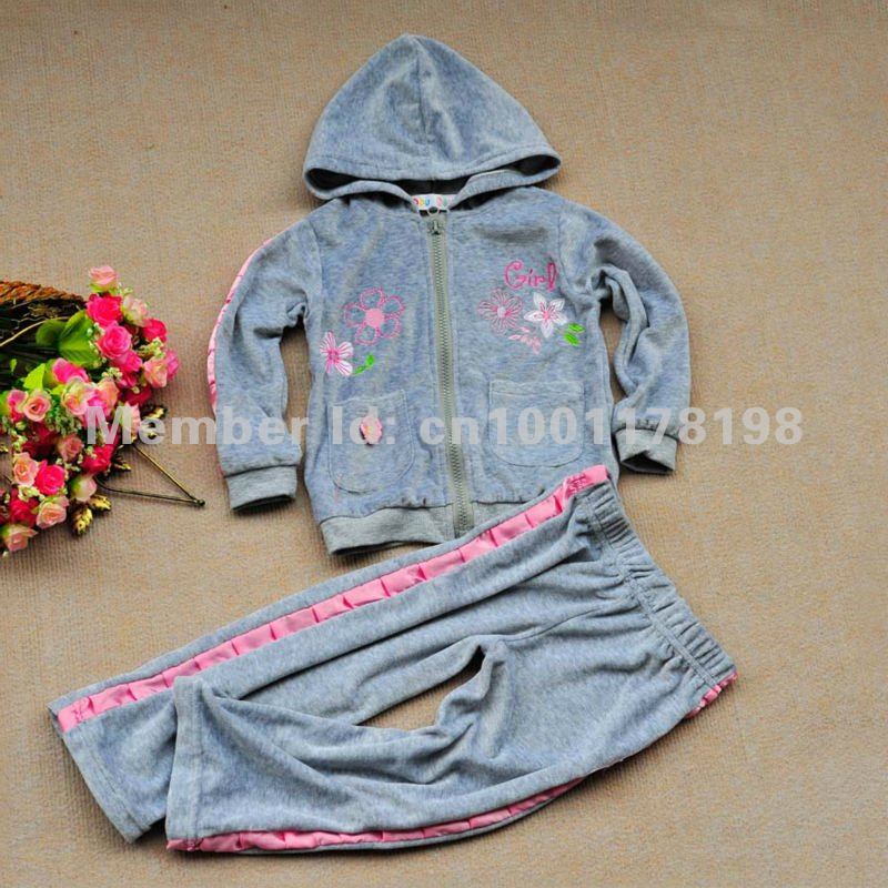 Free Shipping Sunlun Girls' Wool Flower Ribbon Gray Velvet Hoody/Children's Hoody/Different Styles/2012 New Arrival/SCG-1035