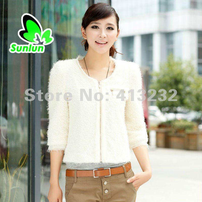 Free Shipping Sunlun Ladies' Fashion Sweet Round Collar Half Sleeve Fuzzy Short Coat Autumn Short Jacket 2012 New