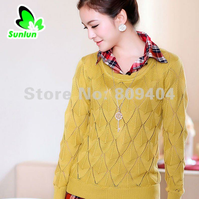 Free Shipping Sunlun Women's Korean Fake Two-piece Sweater/Autumn Coat/Shirt Sweater