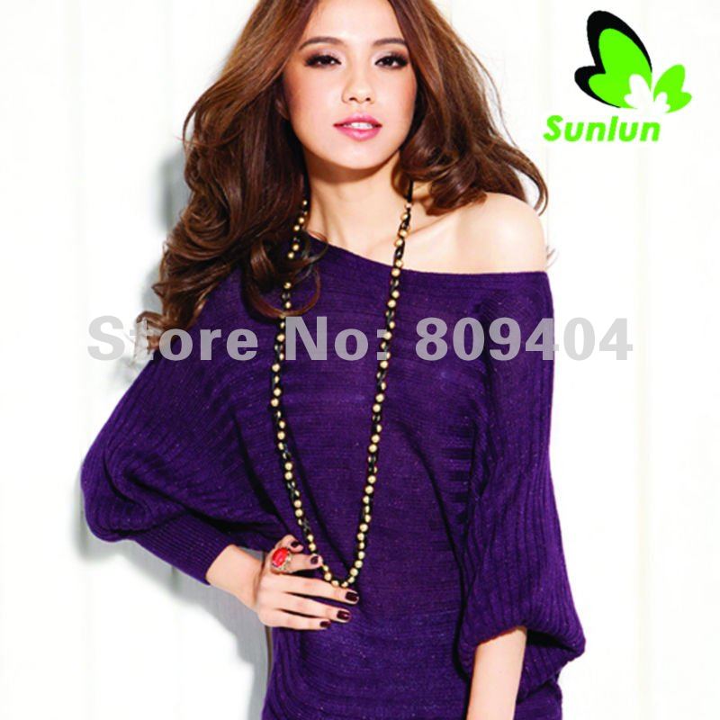 Free Shipping Sunlun Women's Slim Bat Sleeve Knit Shirt/Ladies Coat/Flexible Style