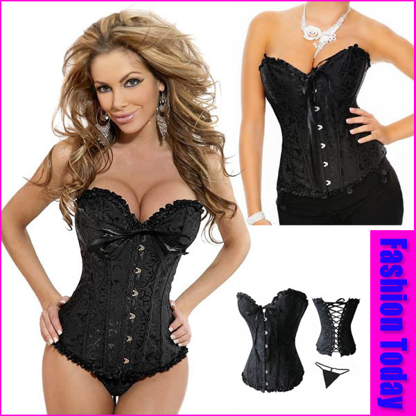 Free shipping Super Deal! Lingerie set , Plus size Bustiers , Sexy Black / White Satin Embroidery Corset - Overbust Corsets 4213