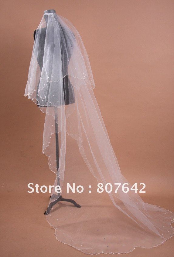 Free shipping Super Hotsell 2.5M Length style Beige one-layer elegant wedding dress veil bridal veil Cathedral Sky-V084