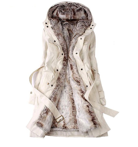 free shipping super warm fashion women winter faux fur lining long coat jacket black beige color hot sale