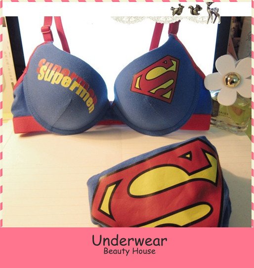Free shipping superman designed comfortable bra cute cotton gather bra underwear sets lady bra sets drop shipping F0029