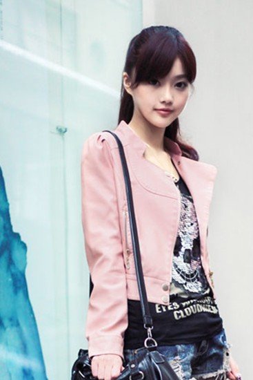 Free shipping Sweeat Ladies Pink Zipper Faux leather Jacket Short Coat Outerwear Fur Clothing (Drop Shipping) F103