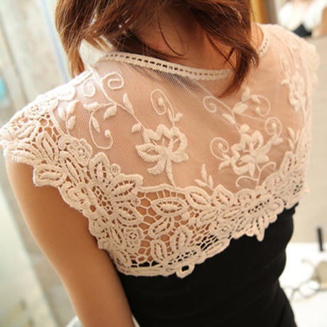 free shipping Sweet cutout lace crotch thread slim cotton vest all-match o-neck vest