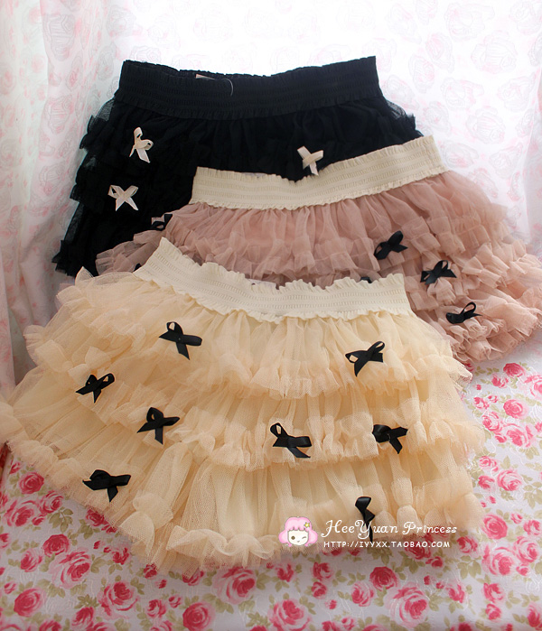 Free shipping Sweet fairy princess bow culottes leather gauze skirt short skirt skorts