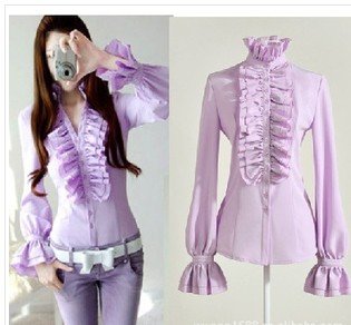 Free shipping Sweet Long sleeve women  blouses 2012,Retro palace princess speaker sleeve shirt , size#S/M/L/XL 4 COLORS
