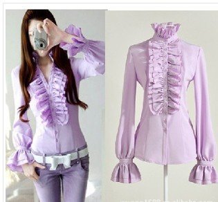Free shipping Sweet Long sleeve women blouses 2012,Retro palace princess speaker sleeve shirt , size#S/M/L/XL 4 COLORS
