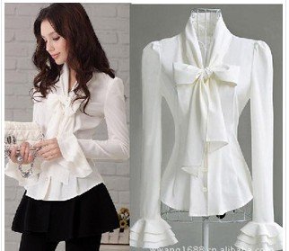 Free shipping Sweet Long sleeve women shirt 2013,Elegant large bow speaker sleeves Slim shirt S, size#S/M/L/XL/XXL