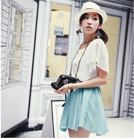 Free Shipping Sweet lotus short sleeve beach mint green chiffon dress summer dresses for women 2013 FD00150