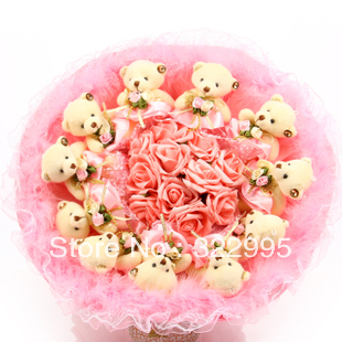 Free shipping sweet rabbit Bear bouquet dried flowers Christmas gifts teddy bear cartoon bouquet W901