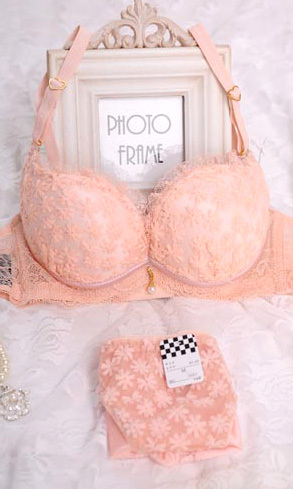 free shipping Sweet sexy lace juniors three-dimensional flower women's bra underwear set