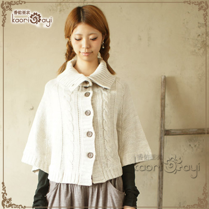 free shipping Sweet soft buttons yarn cloak cape sweater