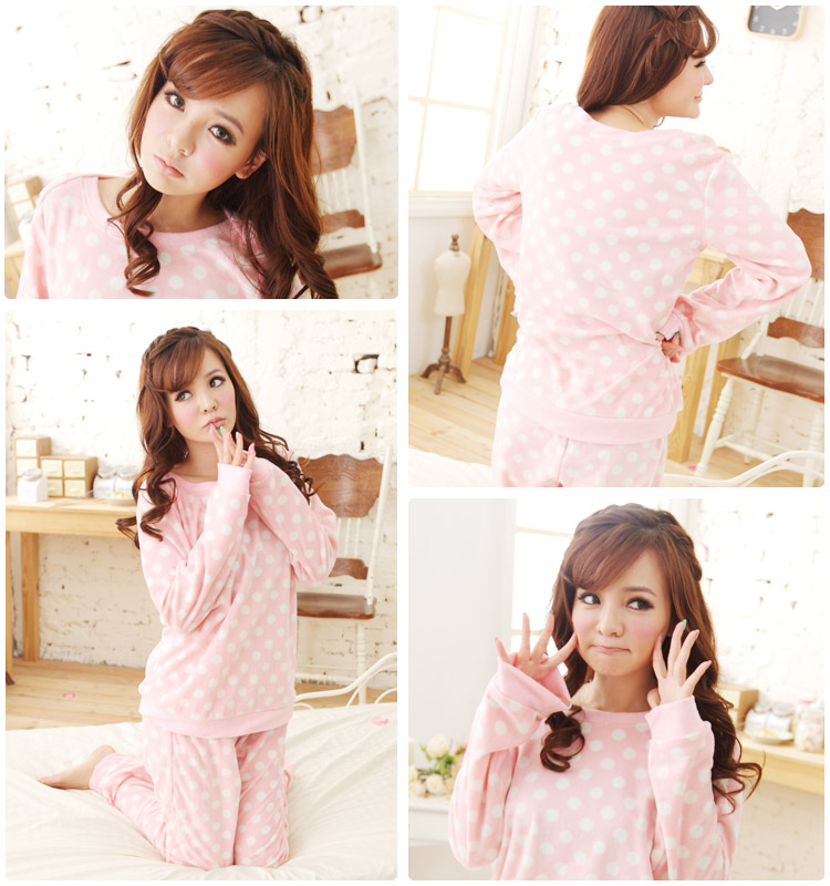 Free shipping  sweet women's polar fleece fabric sleepwear autumn long-sleeve lounge lovers set