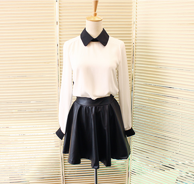 free shipping Sweetdream fashion elegant elastic waist PU expansion skirt fluffy short skirt leather skirt bust skirt