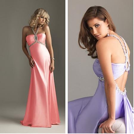 Free Shipping Sweetheart Embellished Keyhole Neckline Charmeuse Halter Prom Dress formal dresses cheap