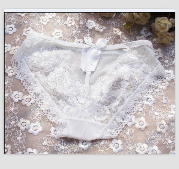 free shipping sweetly Bowknot Decorated Charming Lace Underpants White