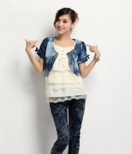 Free Shipping Sweetly Bowknots Decorated Coat Deep Blue new arrival