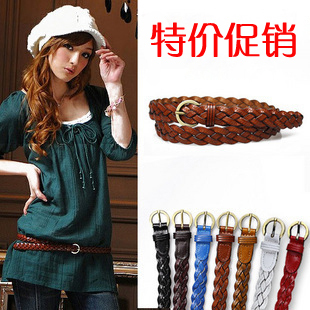 Free shipping,T cowhide strap all-match genuine leather belt twisted cowhide women's thin belt