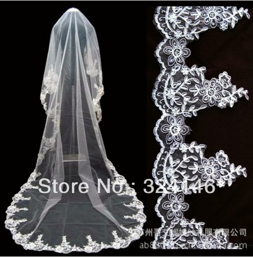 Free shipping T083 - 3m Gorgeous crystal  embroidery  wedding dress veils special craft bridal veils for fashion ladies