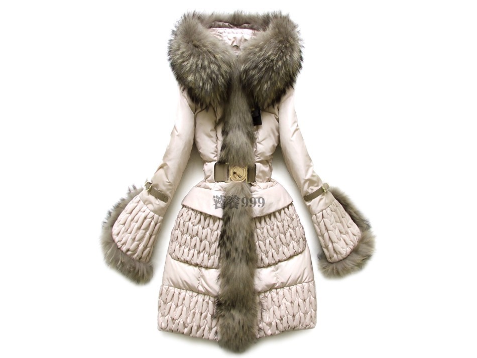 Free shipping  Taproom Prince High Quality raccoon Large fur quilting slim long Design Down Coat Women