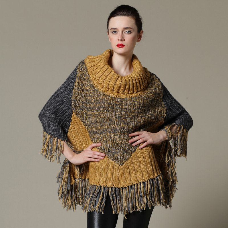 FREE SHIPPING Tassel loose plus size thermal wool cloak female knitted yarn sweater