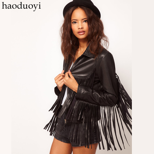 Free Shipping, Tassel prothorax symmetrical tassel black leather clothing PU clothing 6 full