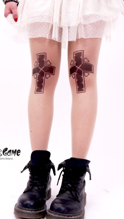 Free shipping Tattoo stockings personalized cross pantyhose HARAJUKU zipper !