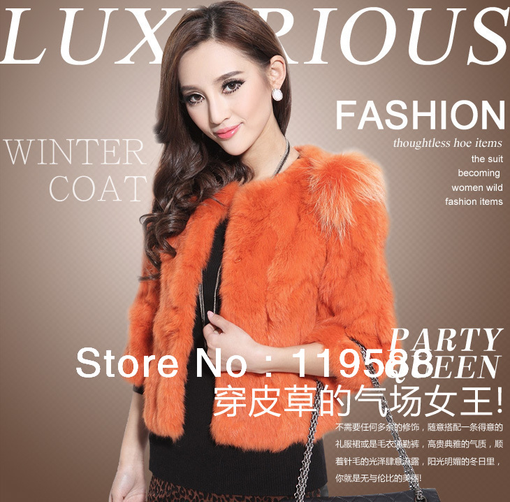 free shipping Temperament of new fund of 2013 autumn winters is brief paragraph W1306 real rabbit fur coat