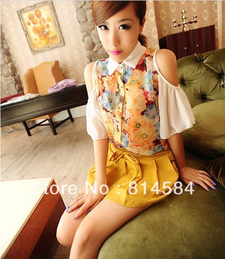 Free Shipping  Temperament sexy women  chiffon flowers shirt SU005
