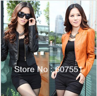 free shipping!  Temperament Slim short section of the stand-up collar reinforced PU microfiber leather jacket   P01