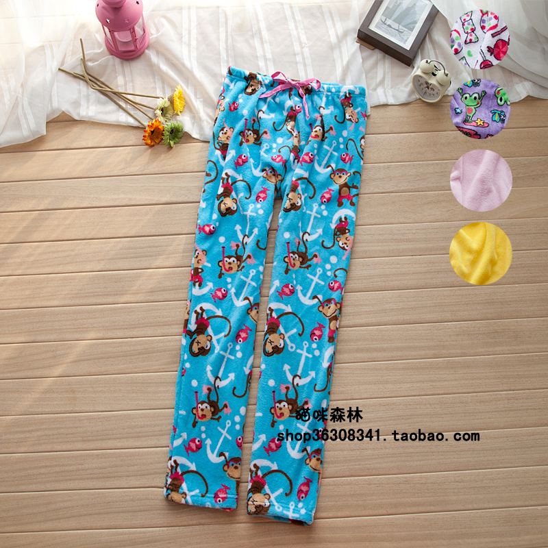 Free shipping the 2013 hot selling Cartoon graphic patterns brief solid color soft coral fleece lounge pants pajama pants 0.23kg