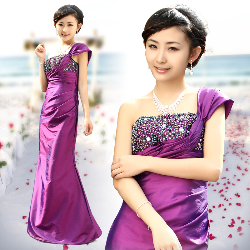 free shipping, The bride purple wedding dress bridesmaid dress