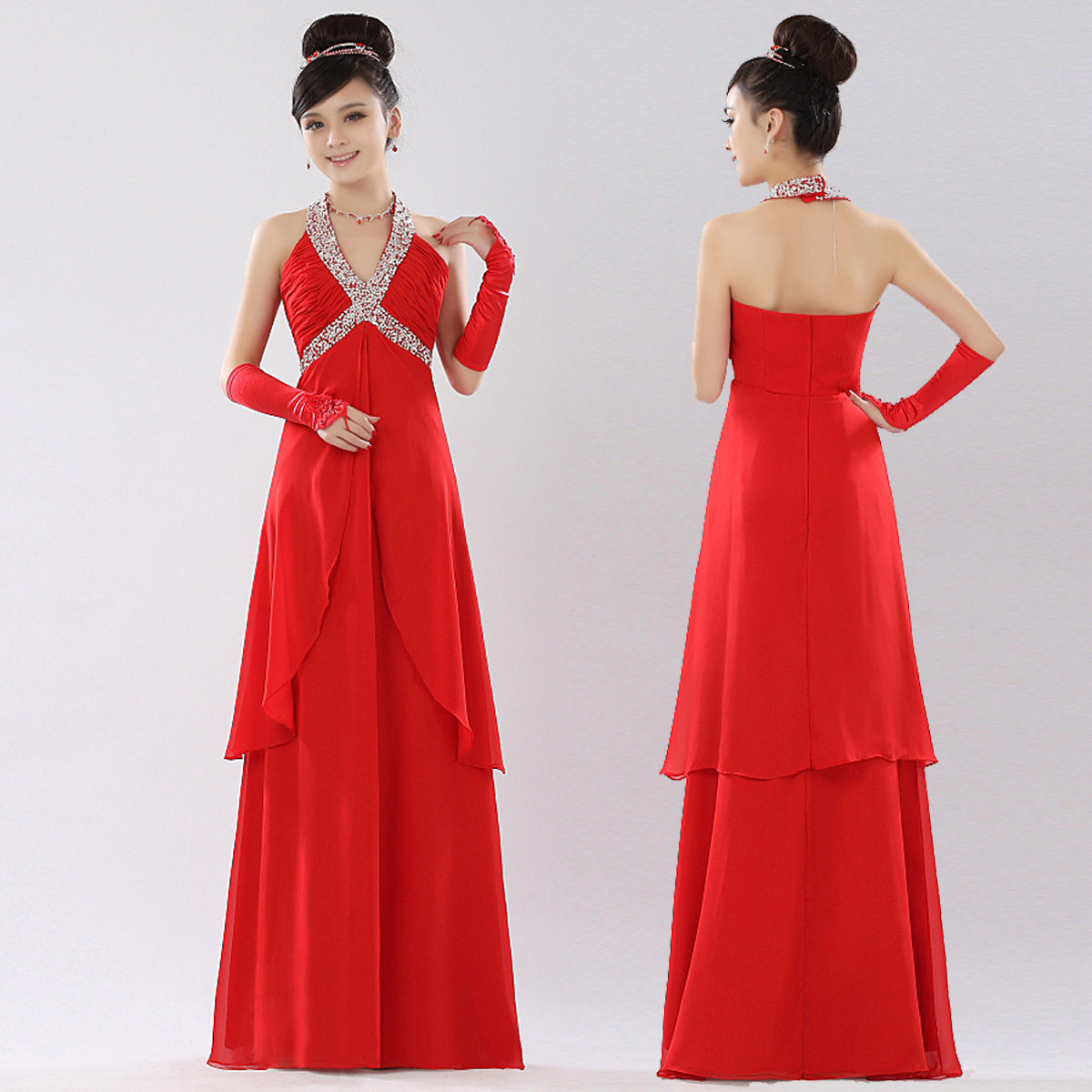 free shipping, The bride red qi in wedding married star evening dress l-060