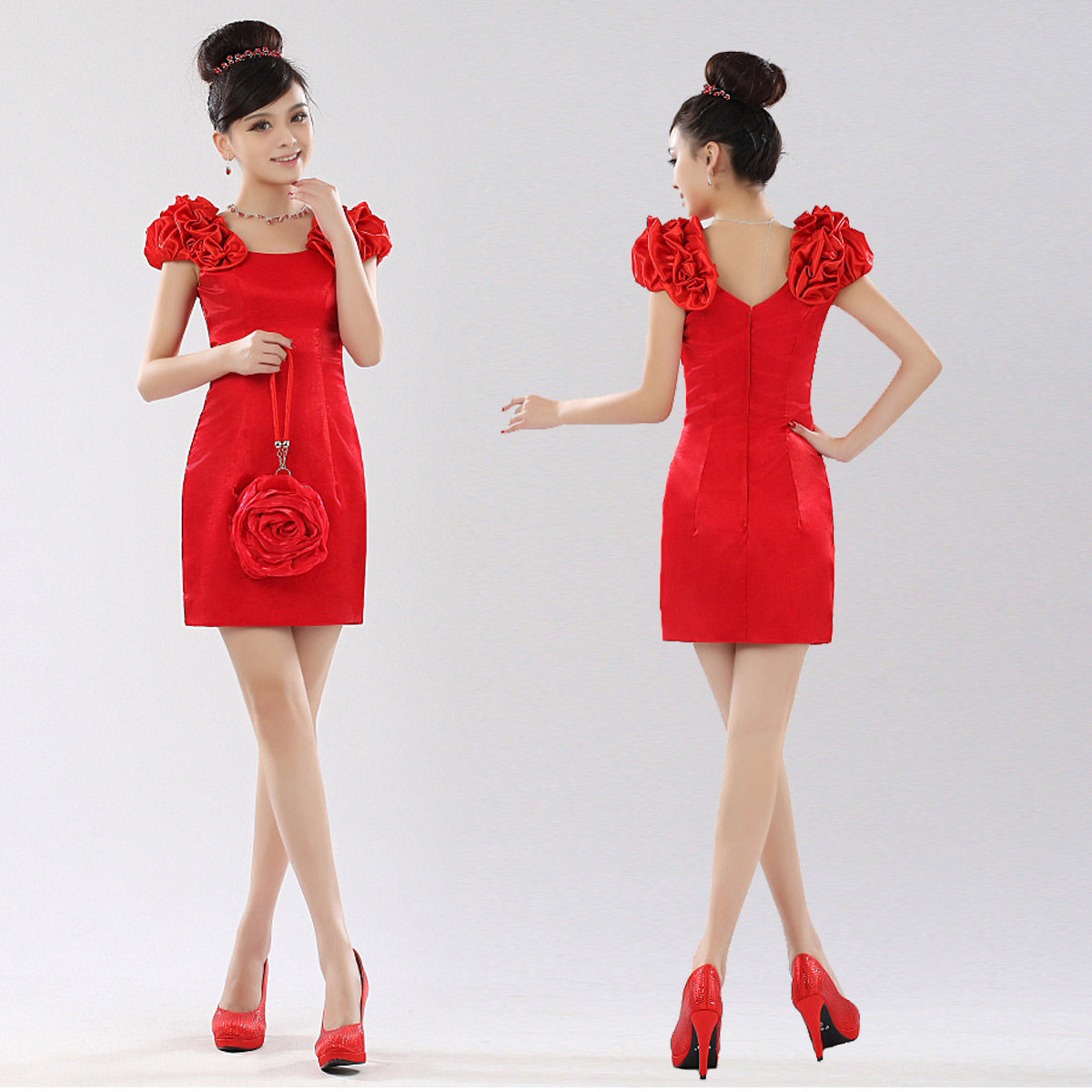 free shipping, The bride red qi in wedding married star evening dress l-063