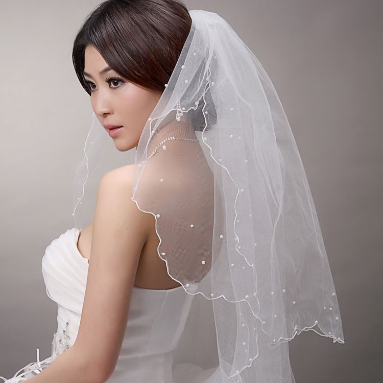 free shipping The bride wedding dress 1.5 meters short veil long veil crescendos pearl veil the bride hair accessory