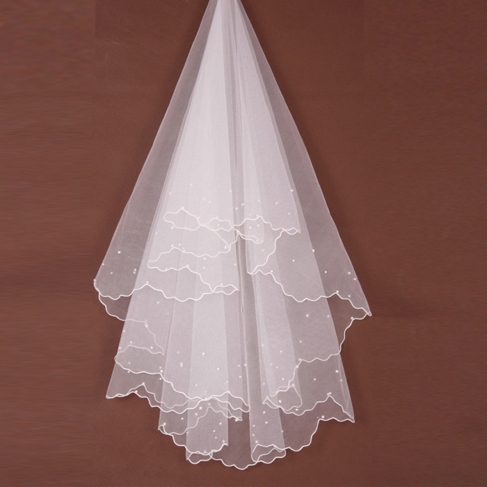 Free shipping The bride wedding dress 1.5 meters single tier pearl exquisite net roll-up hem veil