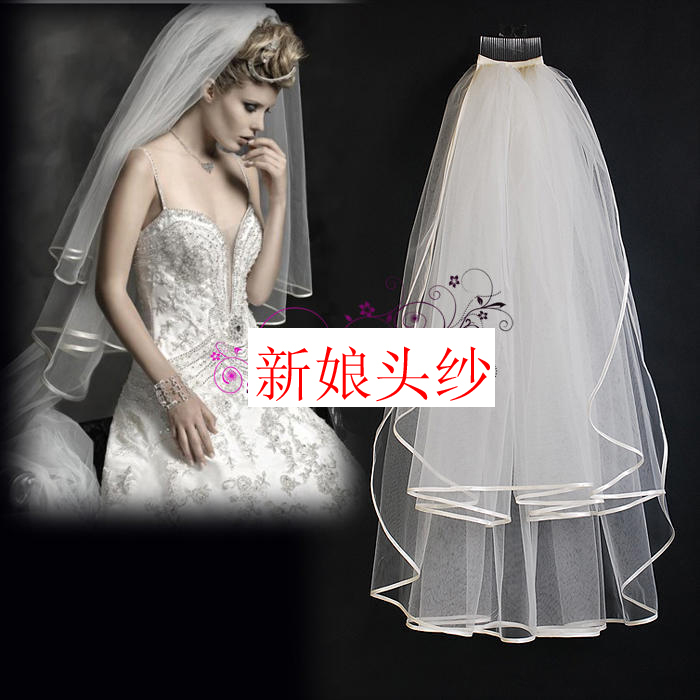 Free shipping The bride wedding dress style veil 2 hemming mortise lock veil hair accessory