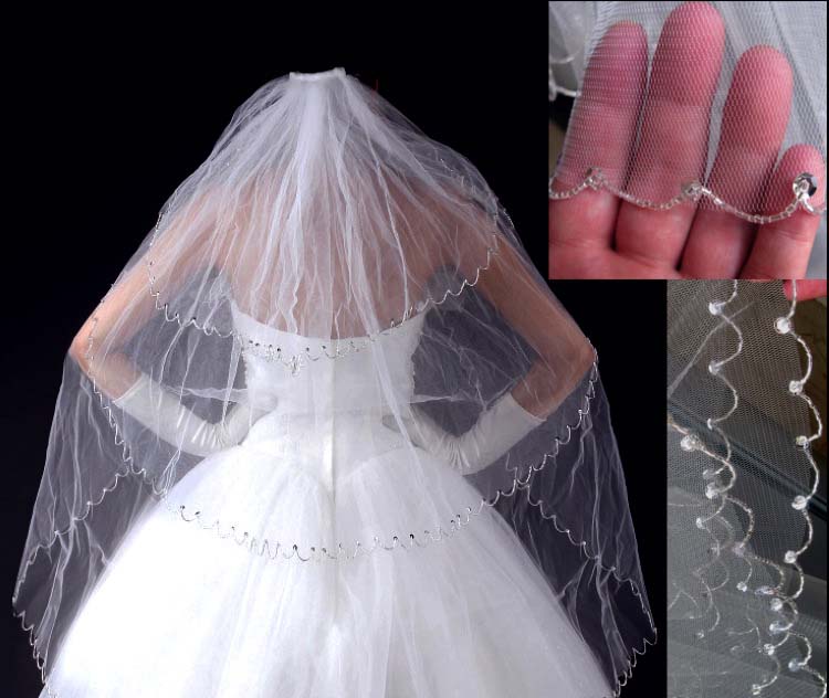 Free shipping The bride wedding dress style veil beaded tube veil