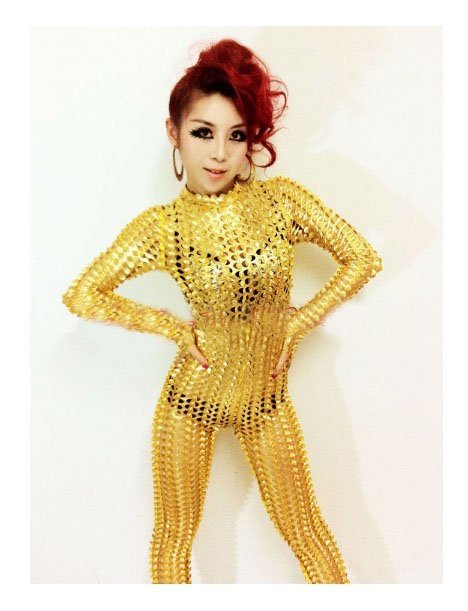 Free Shipping The club performed the service gold pierced Leotard jumpsuits FM120178