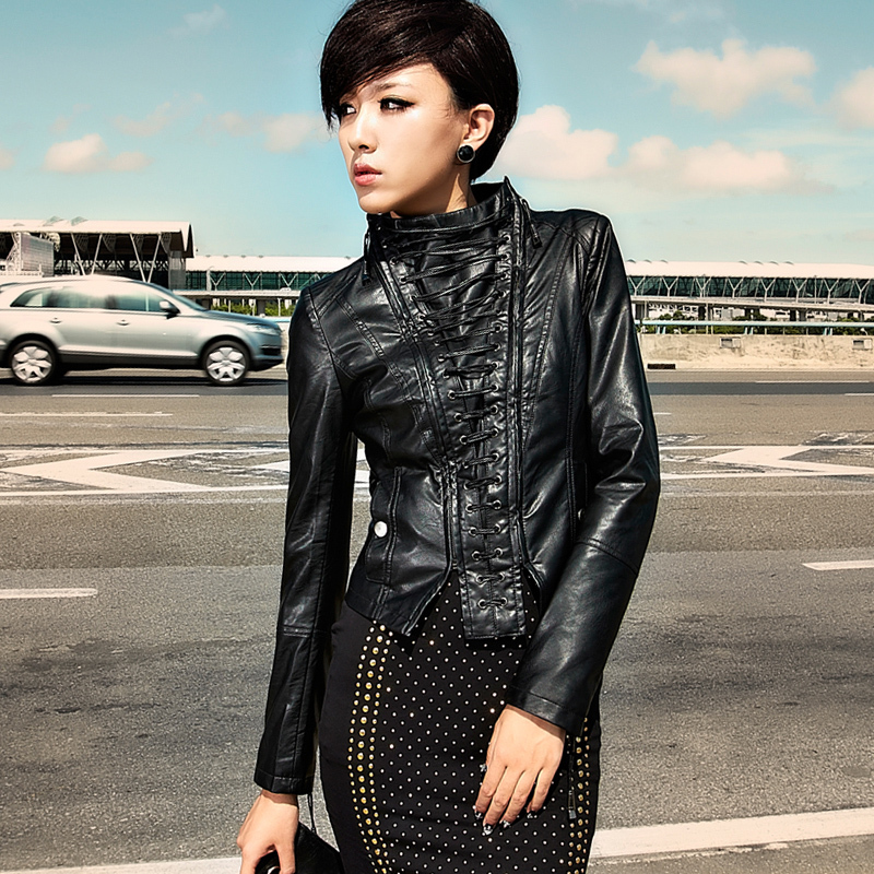 Free shipping The disassemblability 2013 spring handmade leather clothing female short design slim PU jacket outerwear 21g3701