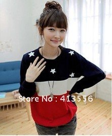 Free shipping The five-pointed star contrast color fleeces brushed mix build splicing b398 ow