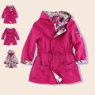 Free shipping The girls beautifully embroidered trench coat on both sides wear the long children's clothing 3-12 years