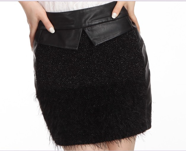 free shipping  The honey Sibei large size women's 2012 autumn and winter bottoming skirt black fashion PU leather skirt