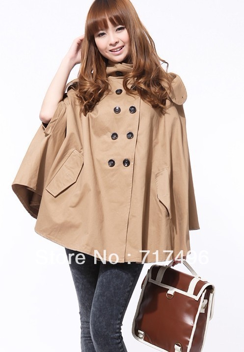 Free shipping The Korean version of the spring and autumn with British style double breasted hooded cloak coat